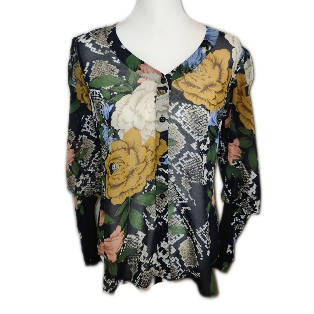 CAbi Style #3763 The Snake Charmer V-neck Blouse, Semi Sheer, Small